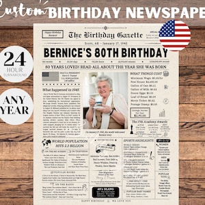 Cartello del giornale per l'80° compleanno, regalo per l'80° compleanno per uomo o donna, compleanno del 1945, 80 anni fa nel 1945, regali per l'anno di nascita