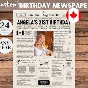 Journal du 21e anniversaire CANADA, décorations du 21e anniversaire, cadeau de 21e anniversaire pour lui ou elle, signe de retour en 2004, journal du Canada
