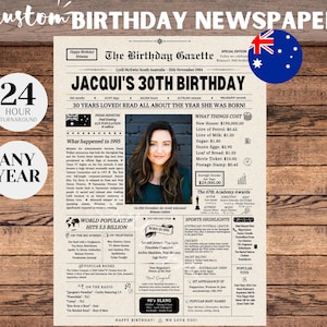 30th Birthday Zeitung Australien, 30th Birthday Dekorationen, 30th Birthday Geschenk für Sie und Ihn, Zurück in 1995 Australien, 30th Birthday Spiel