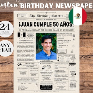 Cartaz de jornal de aniversário de 50 anos MÉXICO, presente de aniversário de 50 anos para homens ou mulheres, 50 anos atrás em 1975, jornal mexicano, presentes latinos
