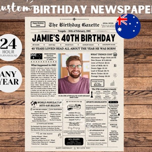 40.Geburtstag Zeitungsposter AUSTRALIEN, 40.Geburtstagsgeschenk für Sie und Ihn, Geschenk zum 40