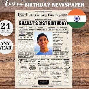 Zeitung Indien zum 21. Geburtstag, Geschenkideen zum 21. Geburtstag, Geschenke zum Geburtsjahr, Geburtsjahr Fakten, vor 20 Jahren 2005, indische Zeitung