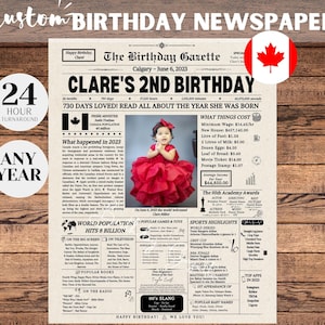 Cartaz de jornal de 2º aniversário AUSTRÁLIA, presente de 2º aniversário para filho ou filha, aniversário de bebê para impressão, presente personalizado para bebê