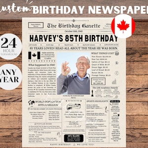 Manifesto del giornale per l'85° compleanno in Canada, regalo per l'85° compleanno per uomini o donne, compleanno del 1940, 85 anni fa nel 1940, fatti sul Canada