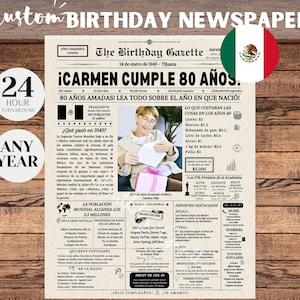 80. Geburtstag Zeitung Poster MEXIKO, 80. Geburtstag Geschenk für Männer oder Frauen, vor 80 Jahren Zurück in 1945, mexikanische Zeitung, Latein Geschenke