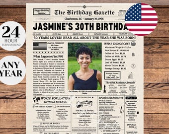 30th Birthday Zeitung, 30th Birthday Dekoration, 30th Birthday Geschenk für Sie und Ihn, Back in 1996 Sign, 30th Birthday Games