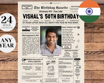 50th Birthday Newspaper INDIA, 50th Birthday Gift for Men or Women, 50 Years Ago Back in 1976, Indian Newspaper, Year You Were Born