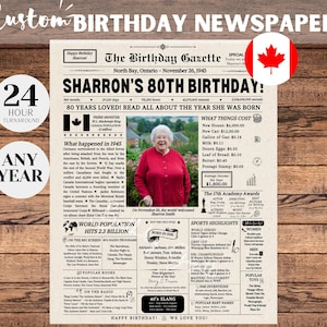 80er Geburtstag KANADA Zeitungsplakat Zeichen, 80. Geburtstag Geschenk für Männer oder Frauen, 1945 Geburtstag, vor 80 Jahren Zurück in 1945, Kanada Fakten