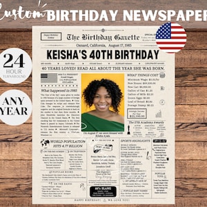 40th Birthday Newspaper Poster, 40th Birthday Gift for Him or Her, 40th Birthday Decorations, Gifts for Men, Gifts for Women