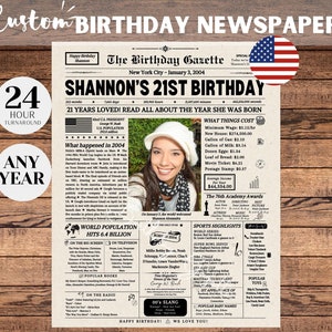 Journal pour 21e anniversaire, décorations pour 21e anniversaire, cadeau de 21e anniversaire pour lui ou pour elle, enseigne Back in 2004, jeux pour 25e anniversaire