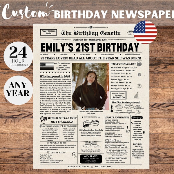 21st Birthday Newspaper, 21st Birthday Decorations, 21st Birthday Gift for Him or Her, Back in 2003 Sign, 25th Birthday Games