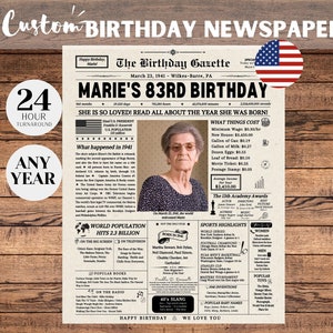 83rd Birthday Newspaper Poster Sign, 83rd Birthday Gift for Men or Women, 1941 Birthday, 83 Years Ago Back in 1941