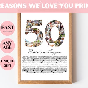 50 Reasons We Love You Custom Photo Collage, Why I Love You Picture Collage, Gift for Friend&#39;s 50th Birthday, 50 Year Anniversary Gift