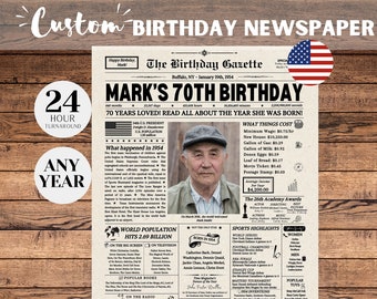 70th Birthday Newspaper Poster Sign, 70th Birthday Gift for Men or Women, 1954 Birthday, 70 Years Ago Back in 1954