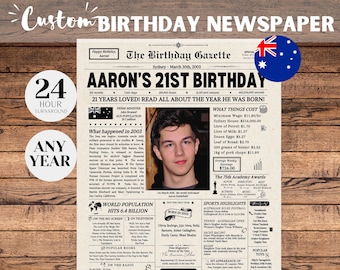 21st Birthday Newspaper Australia, 21st Birthday Decorations, 21st Birthday Gift for Him or Her, Back in 2003 Sign, Australian Newspaper