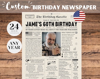 60th Birthday Newspaper Poster Sign, 60th Birthday Gift for Men or Women, 1964 Birthday, 60 Years Ago Back in 1964