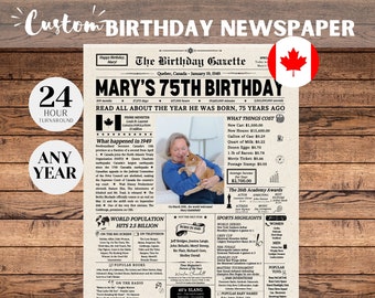 75th Birthday Newspaper Sign Back in 1949 Poster Canada, Gift for Men and Women, 1949 Birthday, 75 years ago back in 1949, Canada Newspaper