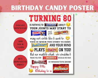 80th Birthday Candy Poster, Birthday Candy Sign, 80th Birthday Gifts, Candy Gram Sign, Birthday Puns, Unique Birthday Sign