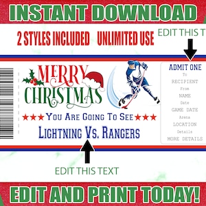 Christmas Hockey Game Ticket, Hockey Ticket, Printable Hockey Ticket, Editable Hockey Ticket Surprise Hockey Gift Ticket