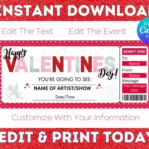 Valentinstagsgeschenk, Valentins-Konzertticket, druckbares Konzertticket, bearbeitbares Ticket, Überraschungs-Konzertticket-Geschenk