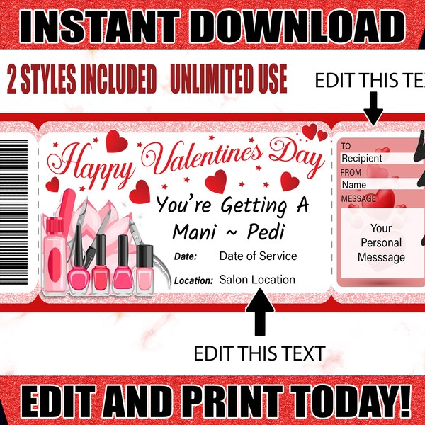 Mani Pedi Ticket Template Etsy