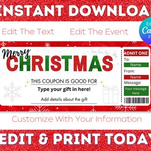 Printable Christmas Ticket, Editable Ticket Template, Surprise Ticket ...