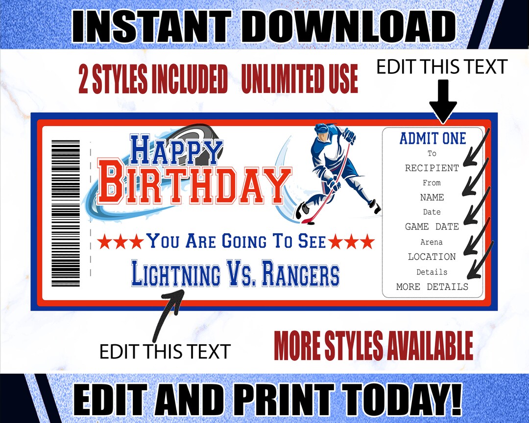 Hockey Game Ticket, Hockey Ticket, Printable Hockey Ticket, Editable