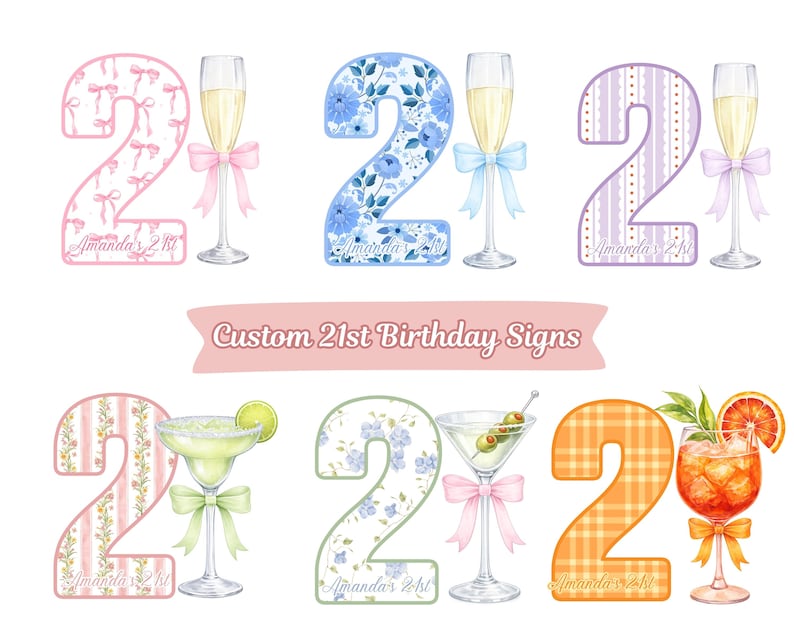 Personalized 21st Birthday Sign With Drink, Custom Birthday Party Sign ...