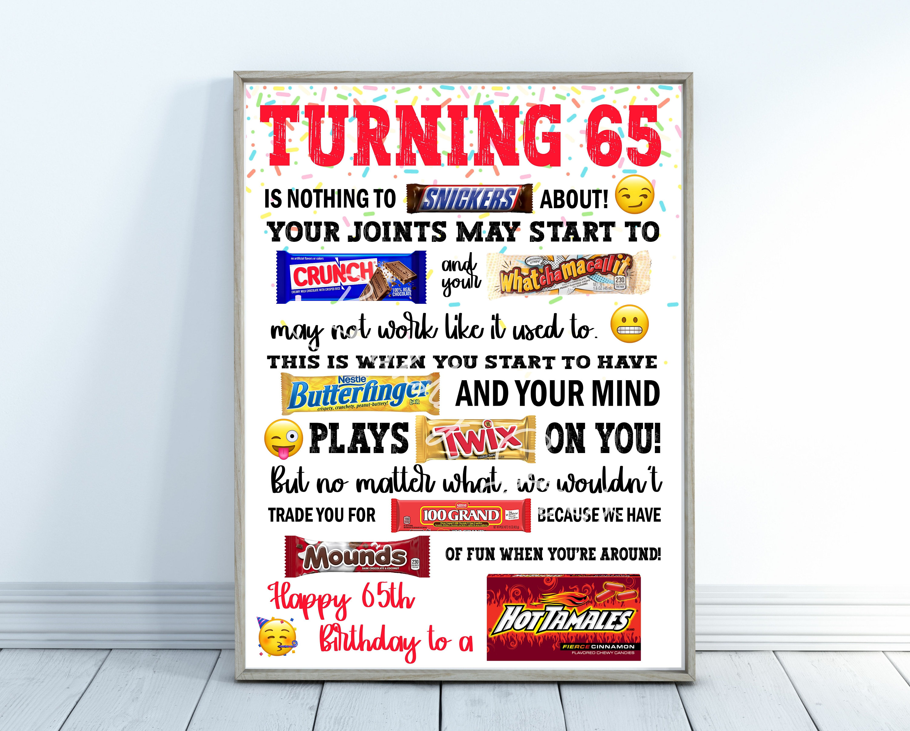 65th Birthday Candy Poster, Birthday Candy Sign, 65th Birthday