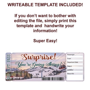 Skiing Pass Ticket, Printable Skiing Ticket Ski Trip Reveal, Printable ...