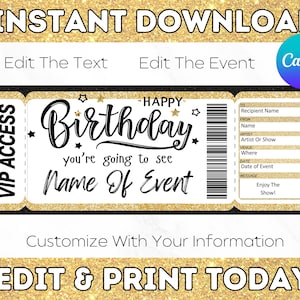 Konzertkarte. Geburtstags-Konzertkarte. Ausdruckbare Konzertkarte. Bearbeitbares Konzertticket. Druckbare Tickets. Überraschungs-Konzertkarte.