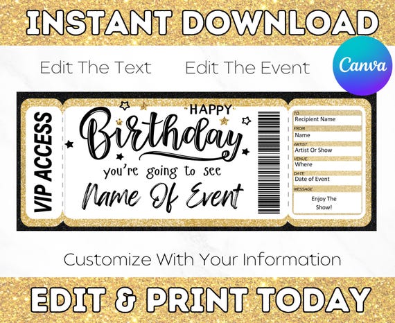 Concert Ticket. Birthday Concert Ticket. Printable Concert Ticket. Editable Concert Ticket. Printable Tickets. Surprise Concert Ticket.