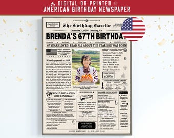 67th Birthday Newspaper Poster Sign, 67th Birthday Gift for Men or Women, 1959 Birthday, 67 Years Ago Back in 1959