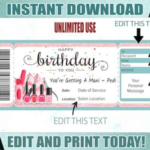 Geburtstag Mani Pedi Geschenkkarte Mani Pedi druckbares Zertifikat Editierbare Mani Pedi Geschenkgutschein druckbare Tickets.Mani Pedi Gutschein