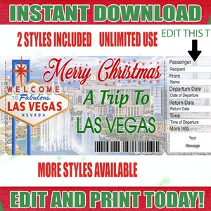 Las Vegas Christmas Boarding Pass Ticket, Printable Airline Ticket Trip Reveal, Printable Tickets, Surprise Paris Boarding Las Vegas Ticket