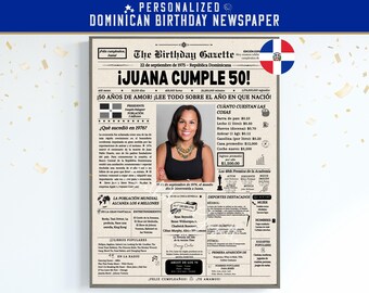 50th Birthday Newspaper Poster DOMINICAN REPUBLIC, 50th Birthday Gift for Men or Women, 50 Years Ago Back in 1976, Dominican Newspaper