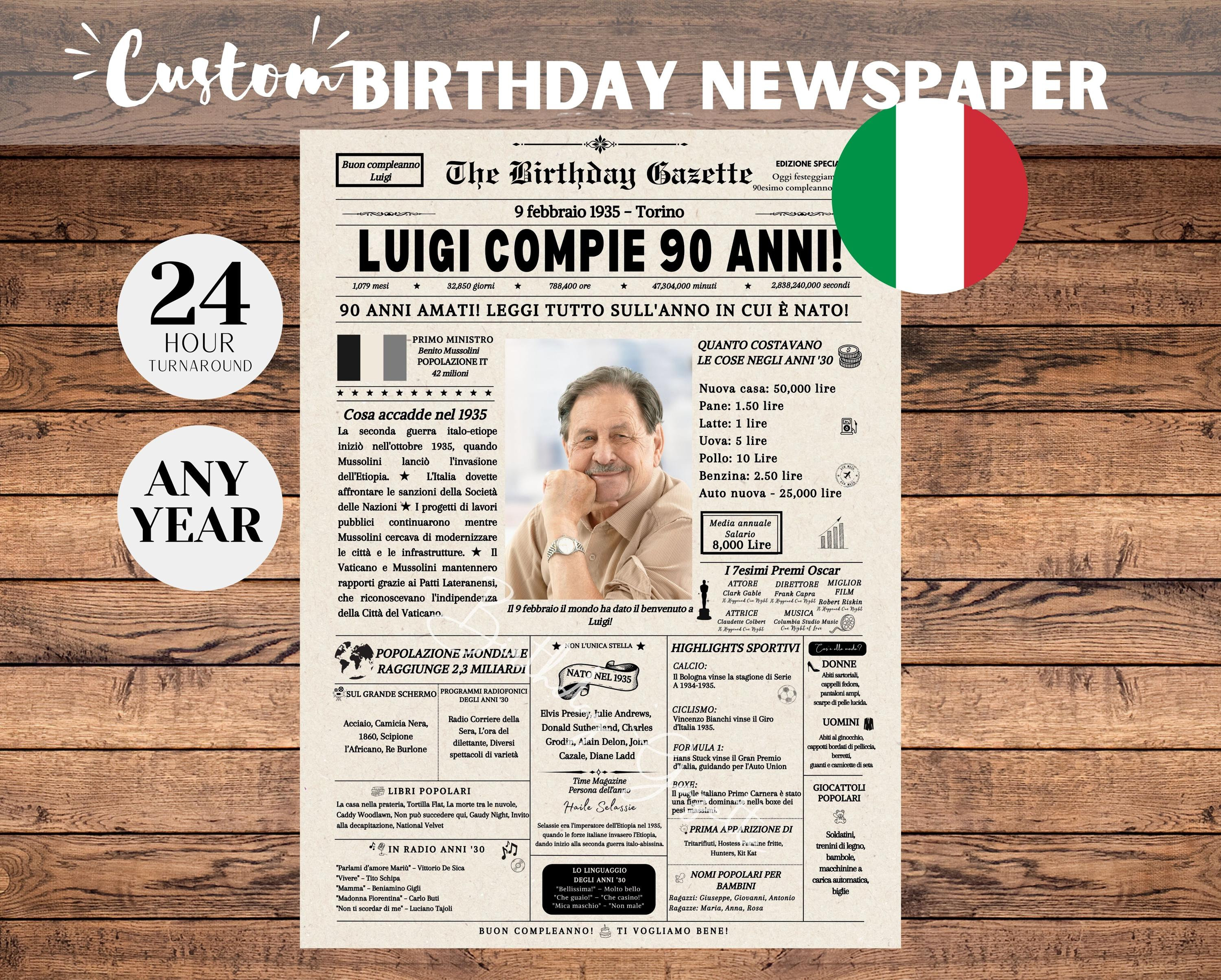 Italian Birthday Newspaper - Etsy, image size:3000x2408