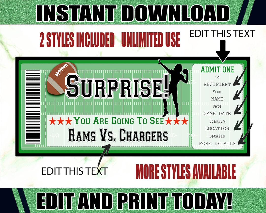 Football Game Ticket, Surprise Football Ticket, Printable Football Ticket, Editable Football ...