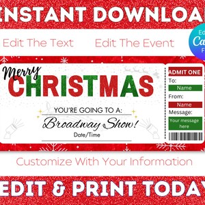 Christmas Broadway Ticket, Last Minute Gift Ideas, Christmas Surprise, Broadway Gift Voucher, Christmas Gifts, Surprise Concert