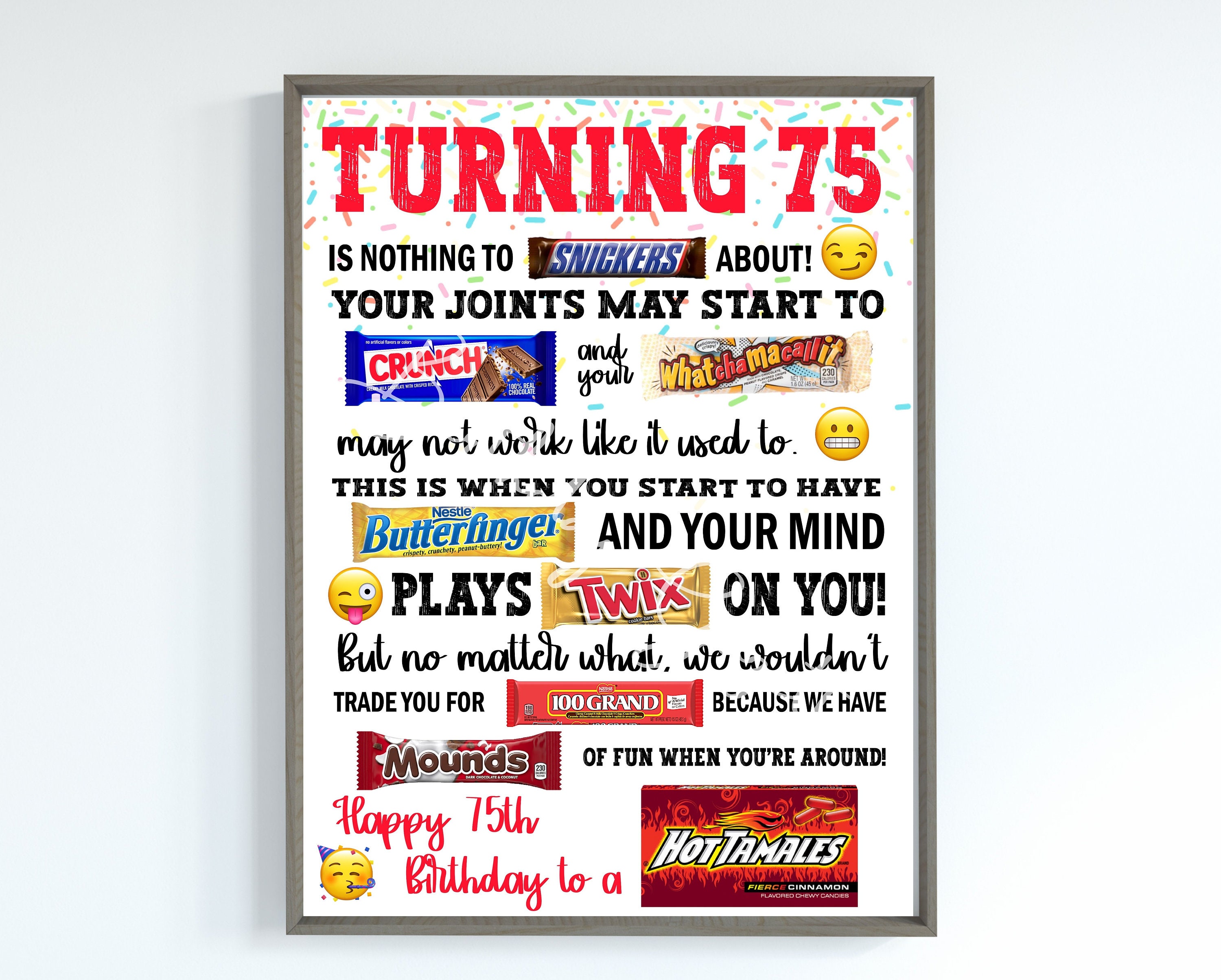 75th Birthday Candy Poster, Birthday Candy Sign, 75th Birthday