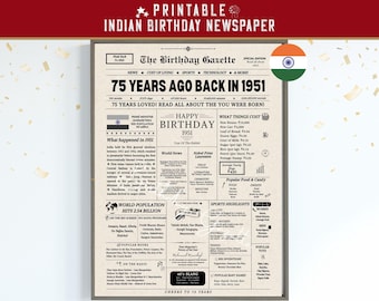 Back in 1951 India 75th Birthday Newspaper Poster, 1951 Birth Year Facts & Highlights, Indian Edition, Instant Download