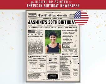 30th Birthday Newspaper, 30th Birthday Decorations, 30th Birthday Gift for Him or Her, Back in 1996 Sign, 30th Birthday Games