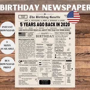 5歳の誕生日の新聞看板、子供への5歳の誕生日プレゼント、2020年に何が起こったか、5年前の2020年のポスター、すぐにダウンロード