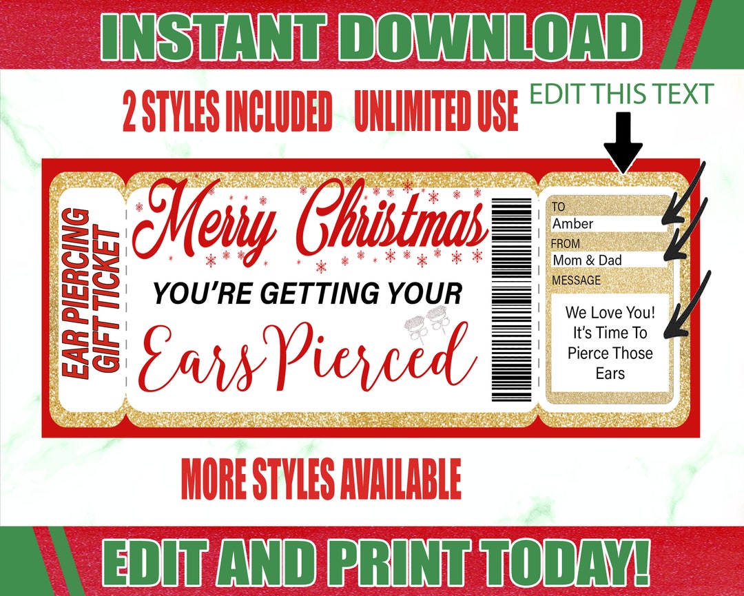 Ears Pierced Christmas Gift Certificate , Printable Gift Certificate ...