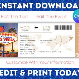 Printable Las Vegas Surprise Trip Ticket: Editable Boarding Pass (Digital Download)