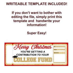 Editable Gift Certificate College Fund Gift Christmas College Fund Gift ...