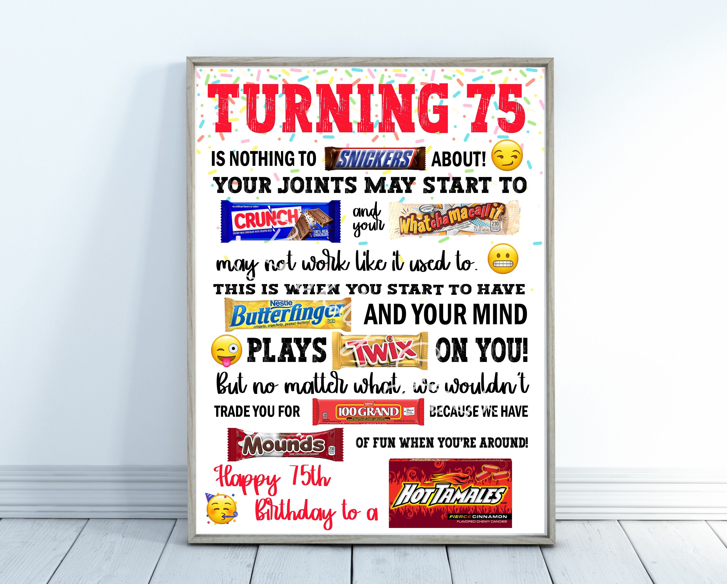 75th Birthday Candy Poster, Birthday Candy Sign, 75th Birthday