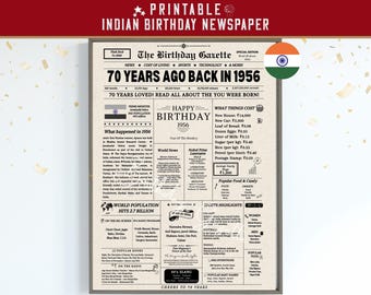 Back in 1956 India 70th Birthday Newspaper Poster, 1956 Birth Year Facts & Highlights, Indian Edition, Instant Download