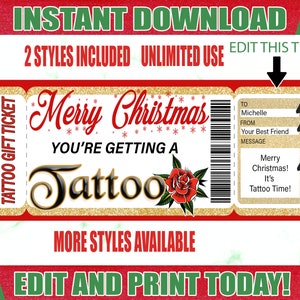 Kerst Tattoo Cadeaubon Verrassing Tattoo Afdrukbaar Certificaat Bewerkbare Tattoo Cadeaubon Verrassing Tattoo Voucher