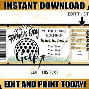 Golf Ticket Vatertag Golf druckbares Zertifikat Bearbeitbares Golf Geschenk druckbare Tickets. Vatertag Golf Geschenk Gutschein